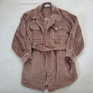Steve Madden BB Dakota Brown Corduroy Button-Up Jacket with Belt Womens Large